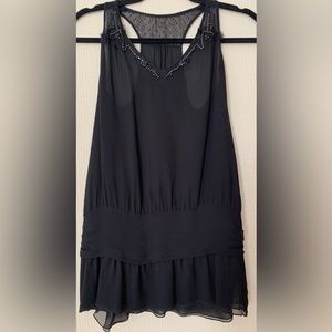 Women Black Beaded Silk Top, Size S